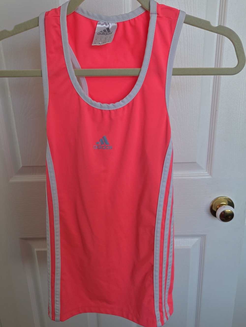adidas Neon Coral One-Piece Tank Swimsuit with Gray Trim